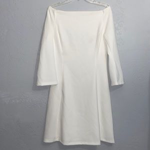 Lark & Ro Off Shoulder Dress 3/4 Sleeves Slight Flare Fully Lined White Sz 10